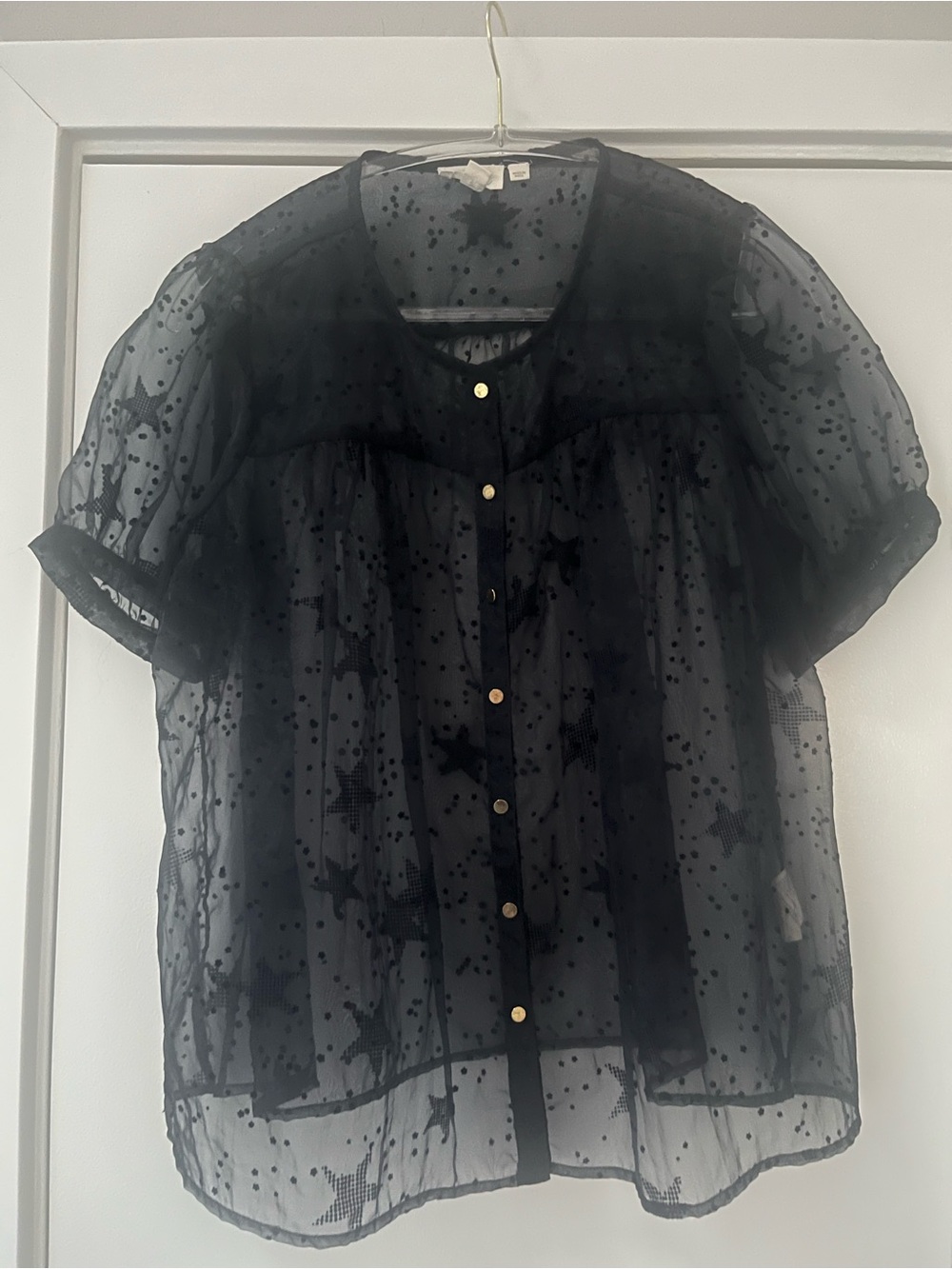 Anthropologie Sheer Black Star Dot Button-Front Blouse | Like New Condition!